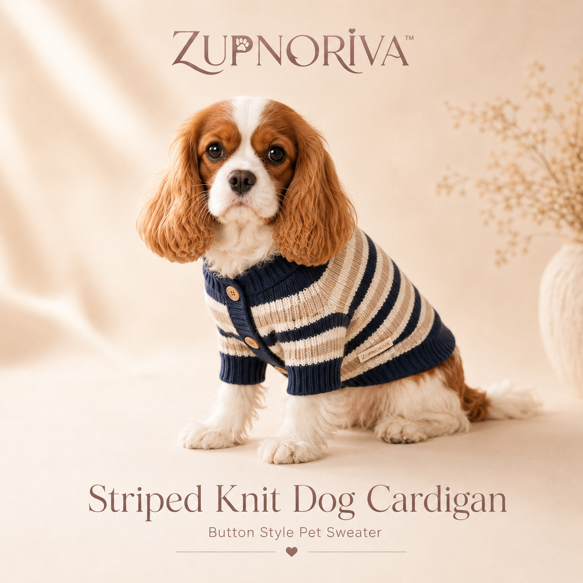 ZUPNORIVA™ Striped Knit Dog Cardigan – Button Style Pet Sweater, Preppy Puppy Clothes, Fashion Dog Apparel