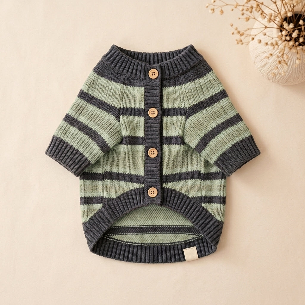 ZUPNORIVA™ Striped Knit Dog Cardigan – Button Style Pet Sweater, Preppy Puppy Clothes, Fashion Dog Apparel