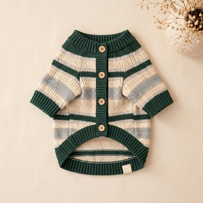 ZUPNORIVA™ Striped Knit Dog Cardigan – Button Style Pet Sweater, Preppy Puppy Clothes, Fashion Dog Apparel