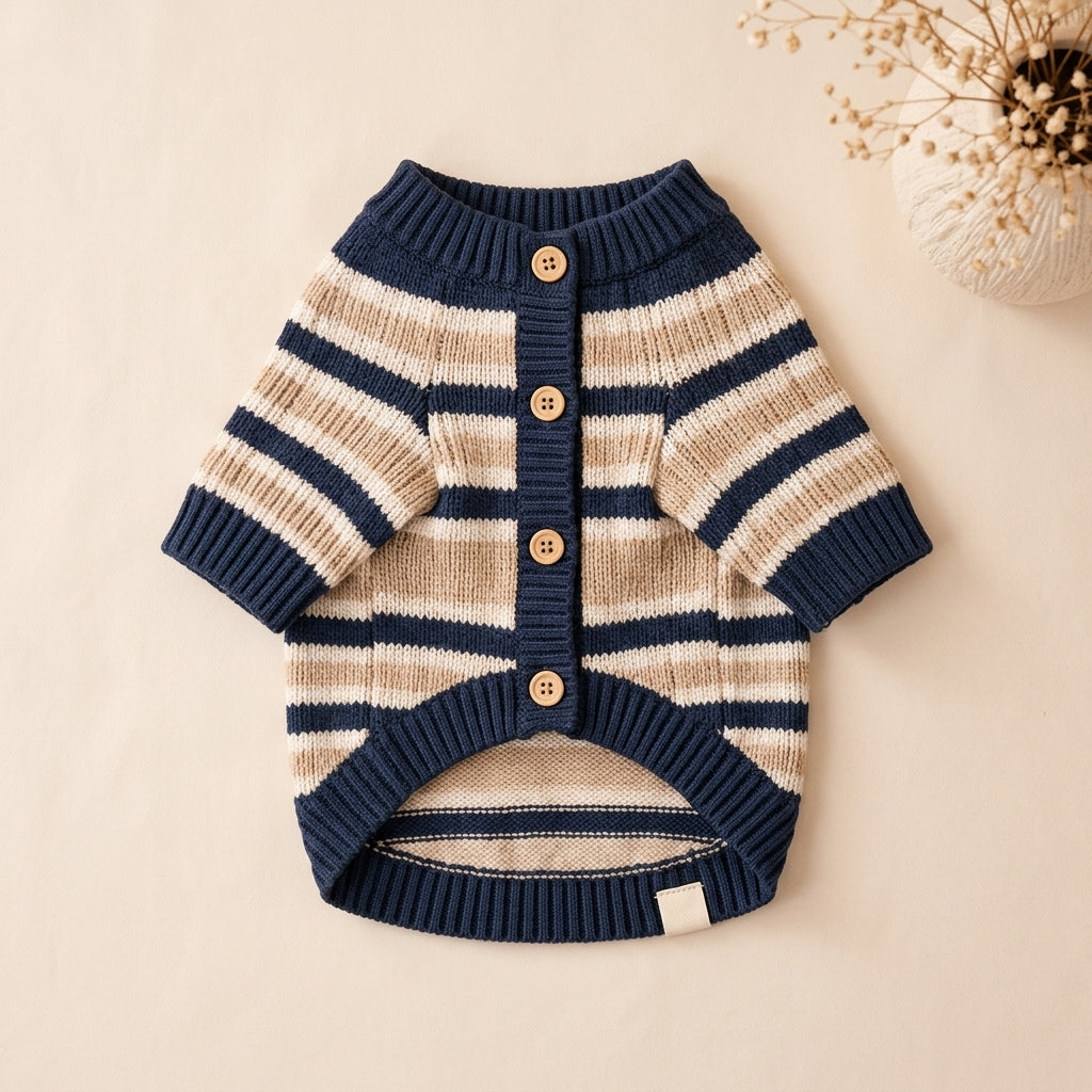 ZUPNORIVA™ Striped Knit Dog Cardigan – Button Style Pet Sweater, Preppy Puppy Clothes, Fashion Dog Apparel