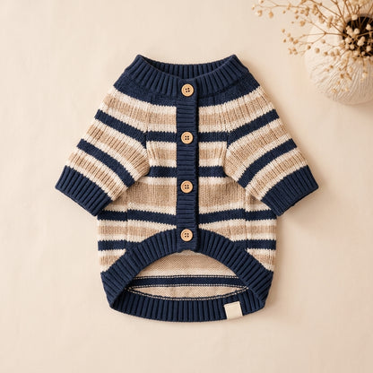ZUPNORIVA™ Striped Knit Dog Cardigan – Button Style Pet Sweater, Preppy Puppy Clothes, Fashion Dog Apparel